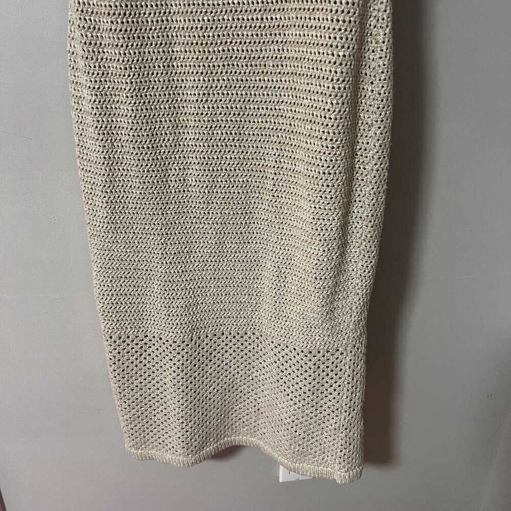 Joie Crochet Bodycon Scalloped Wilderkind Quiet Luxury Dress LARGE Ecru Gold - Picture 8 of 10